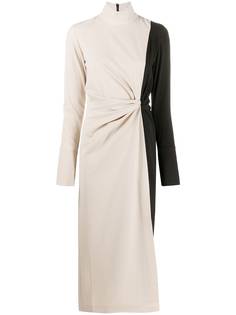 16Arlington двухцветное платье миди с драпировкой на талии