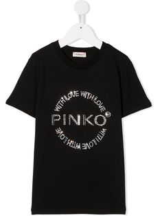 Pinko Kids футболка с логотипом из кристаллов