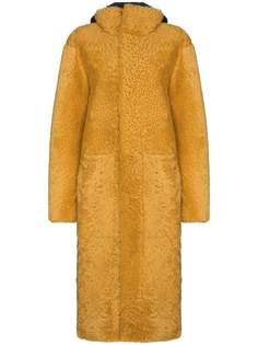 Bottega Veneta длинная шуба из овчины с капюшоном