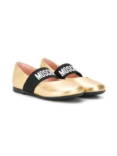 Moschino Kids балетки с эффектом металлик и логотипом