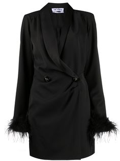 The Attico двубортное платье с перьями