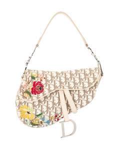 Christian Dior сумка Saddle с узором Trotter и цветочной вышивкой