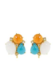 Bounkit Jewelry "серьги-клипсы с агатом, бирюзой и бриллиантами"