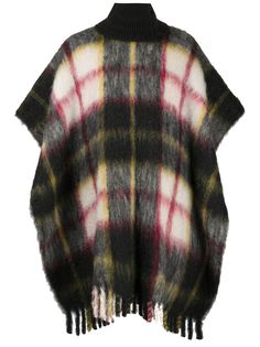 Jil Sander клетчатый кейп оверсайз с бахромой