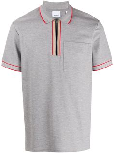 Burberry рубашка поло на молнии с контрастной полоской Icon Stripe