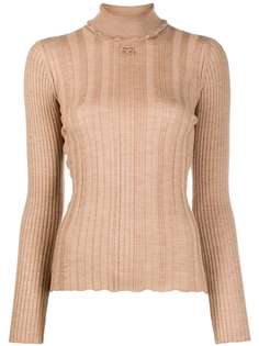 Courrèges свитер в рубчик с высоким воротником и оборками