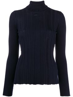 Courrèges свитер в рубчик с высоким воротником и оборками