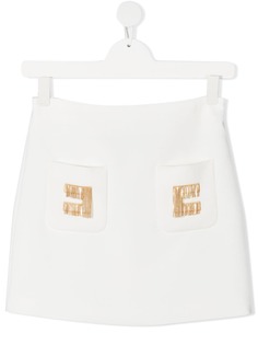 Elisabetta Franchi La Mia Bambina юбка мини с логотипами из бахромы