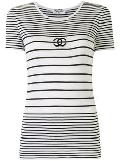 Chanel Pre-Owned футболка в полоску с логотипом CC