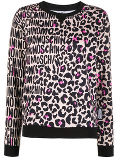 Moschino футболка с логотипом и леопардовым принтом