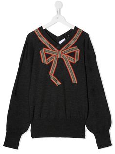 Burberry Kids свитер с V-образным вырезом и полосатым бантом