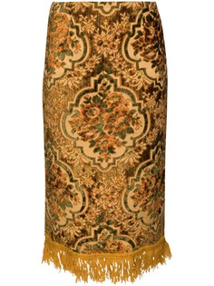 Marine Serre жаккардовая юбка с цветочным узором и бахромой