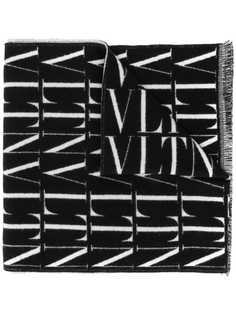 Valentino шарф с бахромой и логотипом VLTN