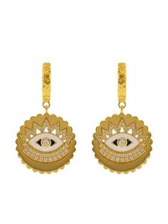 BUDDHA MAMA серьги-хагги Evil Eye из желтого золота с эмалью и бриллиантами