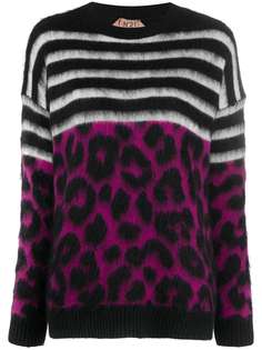 Nº21 полосатый джемпер с леопардовым узором вязки интарсия