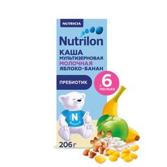 Каша Nutrilon молочная мультизлаковая яблоко и банан с 6 месяцев, 206 г