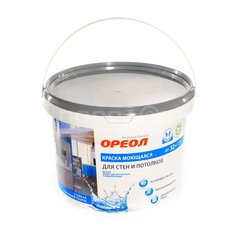 Краска водоэмульсионная Ореол для стен и потолков моющаяся белая, 3 кг