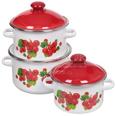 Набор эмалированной посуды СтальЭмаль Калина красная N15BY84 (кастрюля 2+3+4 л), 6 предметов