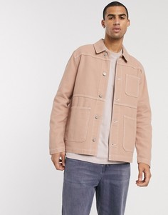 Куртка-рубашка с контрастной строчкой ASOS DESIGN-Коричневый