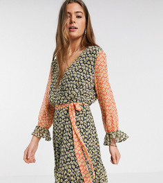 Платье с рукавами 3/4 и комбинированным цветочным принтом Y.A.S Tall-Многоцветный