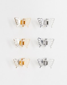 Набор из 6 металлических заколок-крабов с дизайном "бабочка" ASOS DESIGN-Мульти