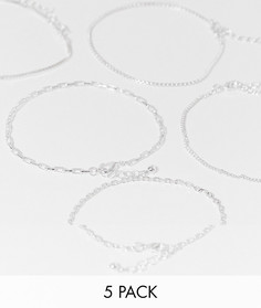 Набор серебристых браслетов из цепочек разного плетения ASOS DESIGN-Серебряный