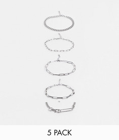 Набор узких серебристых браслетов из разных цепочек ASOS DESIGN-Серебряный