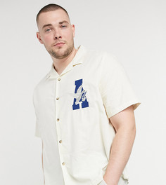 Меланжевая хлопковая рубашка с вышитым логотипом ASOS Plus Actual-Neutral