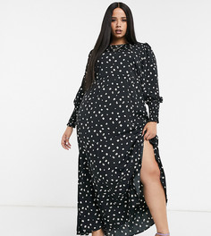 Черное платье макси в горошек с широкими манжетами Vero Moda Curve-Многоцветный