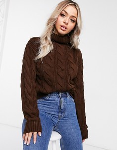 Коричневый джемпер вязки "в косичку" NA-KD