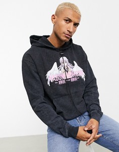 Худи с эффектом кислотной стирки и принтом Night Addict-Синий