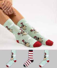 Набор из 3 пар носков с мопсами Sock Shop-Зеленый