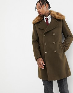 Пальто в стиле милитари с отделкой искусственной шерстью Gianni Feraud-Зеленый
