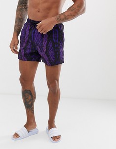 Короткие шорты для плавания со змеиным принтом ASOS DESIGN-Фиолетовый
