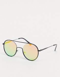 Солнцезащитные очки-авиаторы в черной оправе с радужными стеклами ASOS DESIGN-Многоцветный