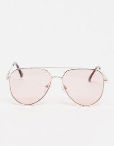 Золотистые солнцезащитные очки-авиаторы с розовыми стеклами ASOS DESIGN-Розовый цвет