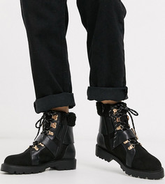 Черные ботинки на шнуровке для широкой стопы с искусственным мехом ASOS DESIGN-Черный цвет