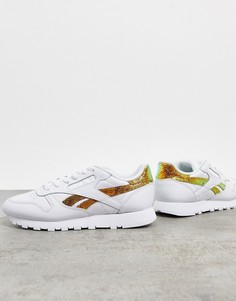 Белые кожаные кроссовки с золотистым змеиным принтом Reebok Classic-Белый