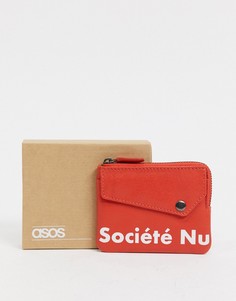 Красный кожаный кошелек на молнии с надписью ASOS DESIGN