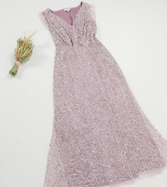 Лавандовое платье макси с пайетками и кейпом Maya Plus-Фиолетовый