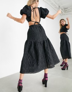Фактурная ярусная юбка от комплекта с цветочным принтом ASOS EDITION-Черный цвет