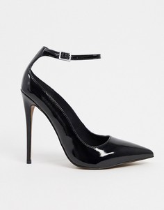 Черные лакированные туфли-лодочки на шпильке ASOS DESIGN-Черный цвет