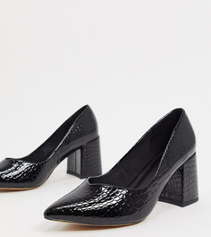 Черные туфли-лодочки с отделкой под кожу крокодила на среднем каблуке для широкой стопы ASOS DESIGN-Черный цвет