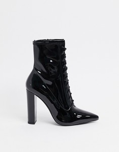 Черные ботинки на блочном каблуке со шнуровкой ASOS DESIGN-Черный