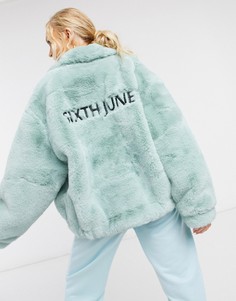 Куртка в стиле oversized из искусственного меха с логотипом Sixth June-Зеленый цвет