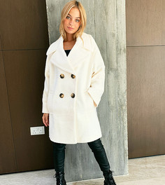Кремовое двубортное фактурное пальто ASOS DESIGN Petite-Белый