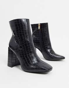 Черные ботинки с квадратным носом и отделкой под кожу крокодила Glamorous-Черный