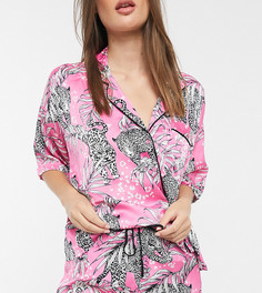 Атласная пижама из рубашки и брюк с принтом ASOS DESIGN Tall-Розовый