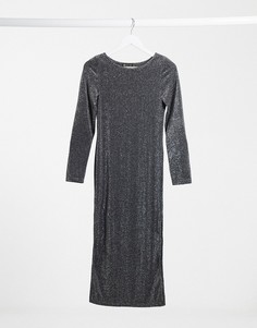 Серое платье миди с длинными рукавами и блестками I Saw It First-Серый