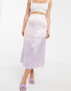 Атласная юбка миди с розовыми и сиреневыми вставками Unique21-Многоцветный